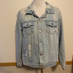 Ci Sono Distressed Denim Jacket Boyfriend Destroyed Light Wash Jean Jacket